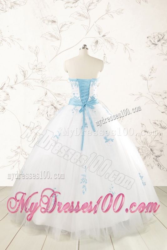 Discount White Quinceanera Dresses with Appliques for 2016