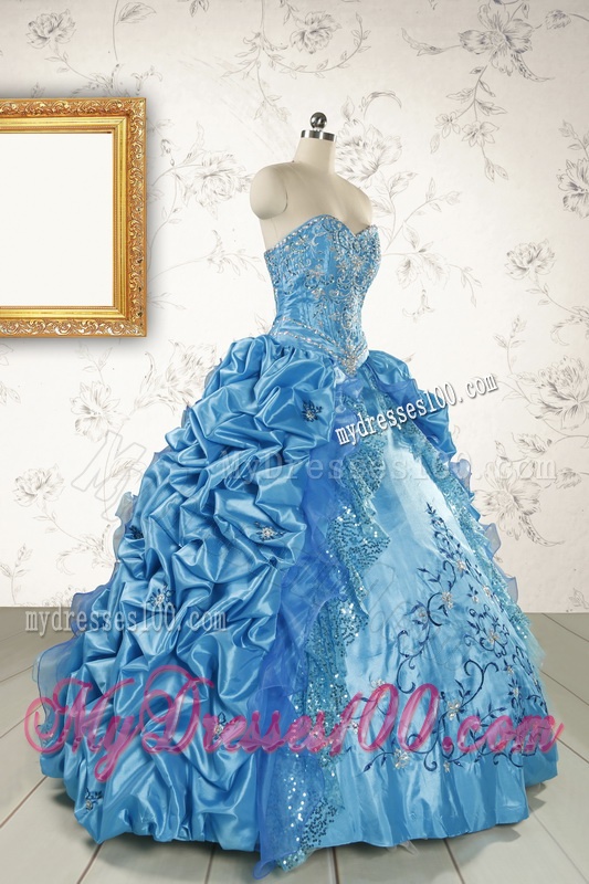 Elegant Sweetheart Embroidery Sweet 16 Dress in Blue