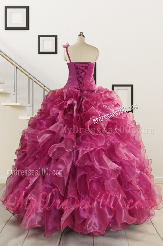 Exclusive Beading One Shoulder Sweet 16 Dresses in Fuchsia