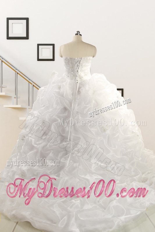 Exquisite Appliques White Brush Train Quinceanera Dresses for 2016