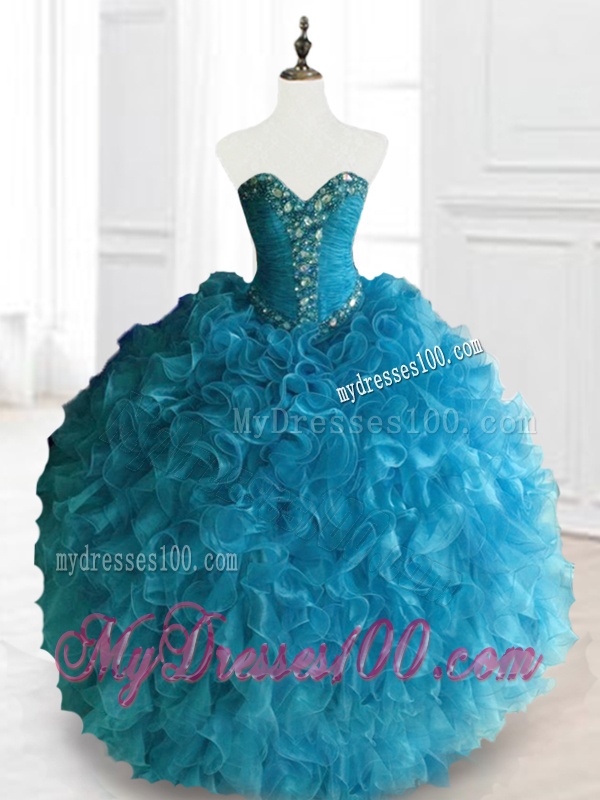 Latest Beading and Ruffles Sweetheart Quinceanera Dresses in Blue