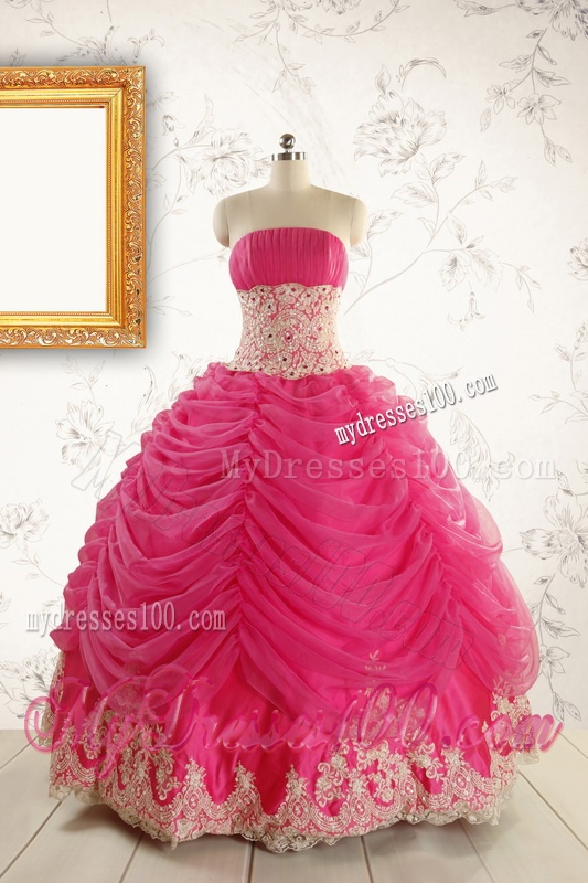 Luxurious Lace Appliques 2016 Quinceanera Gowns in Hot Pink
