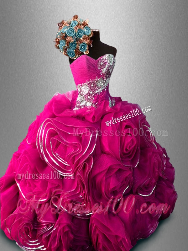Luxurious Rolling Flowers Organza Sweetheart Quinceanera Gowns