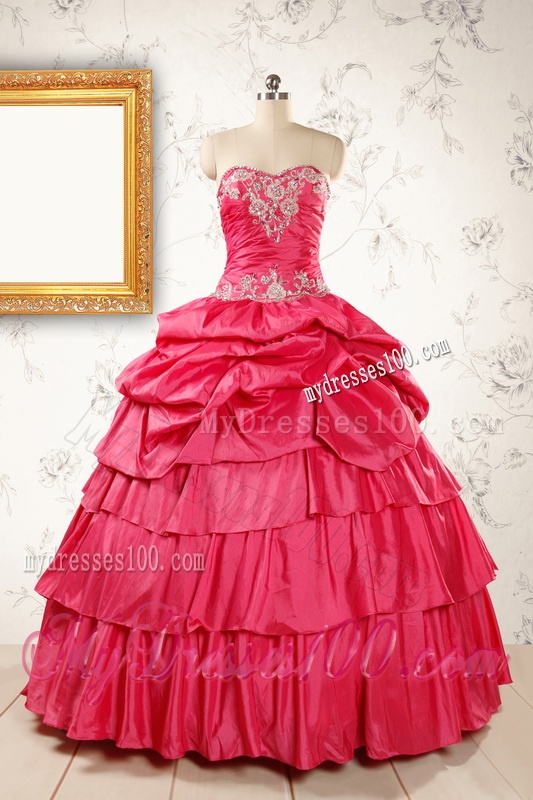 Most Popular Coral Red Sweet 16 Dresses with Appliques