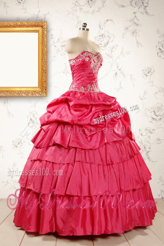 Most Popular Coral Red Sweet 16 Dresses with Appliques
