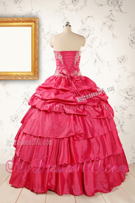 Most Popular Coral Red Sweet 16 Dresses with Appliques