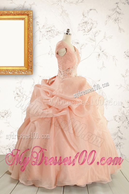 New Style Beading Quinceanera Dresses in Peach For 2016
