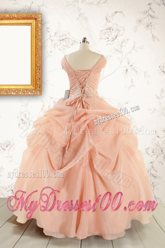New Style Beading Quinceanera Dresses in Peach For 2016