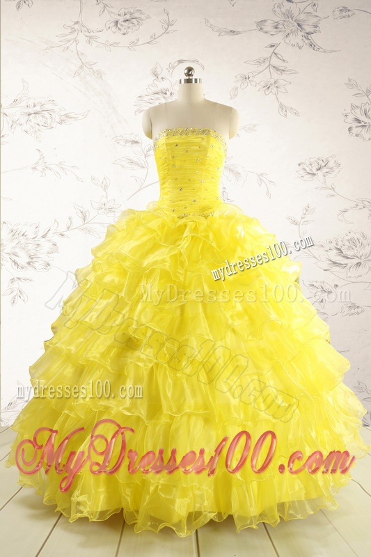 New Style Yellow Quinceanera Dresses with Beading and Ruffles