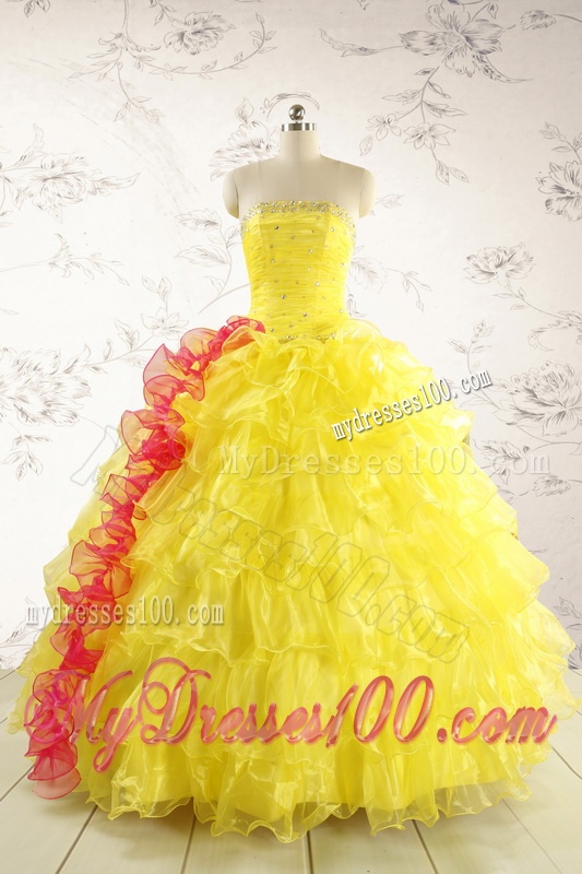 New Style Yellow Quinceanera Dresses with Beading and Ruffles