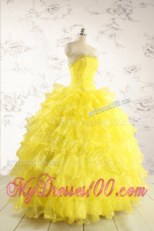 New Style Yellow Quinceanera Dresses with Beading and Ruffles