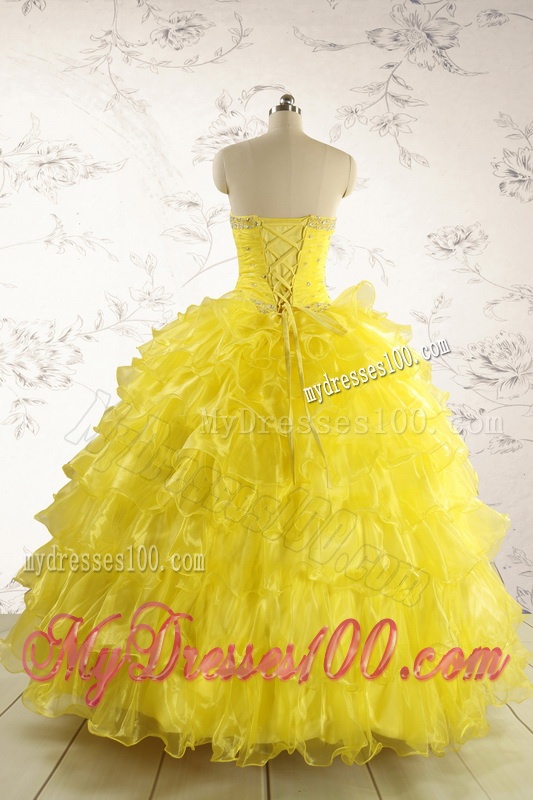 New Style Yellow Quinceanera Dresses with Beading and Ruffles