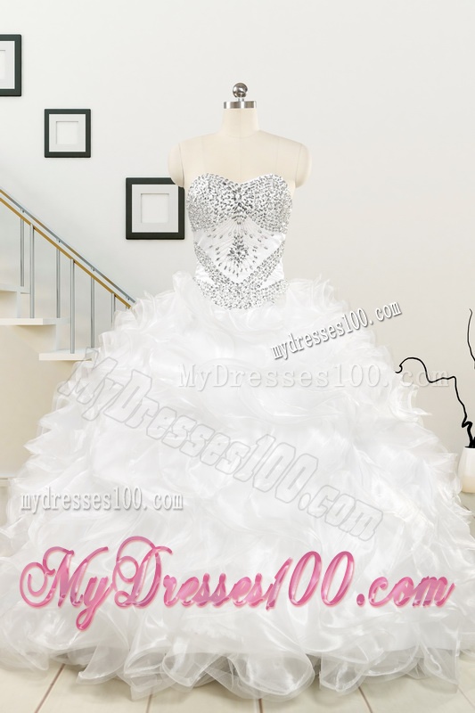 New Sweetheart Sweep Train Beading and Ruffles Quinceanera Dress for 2016