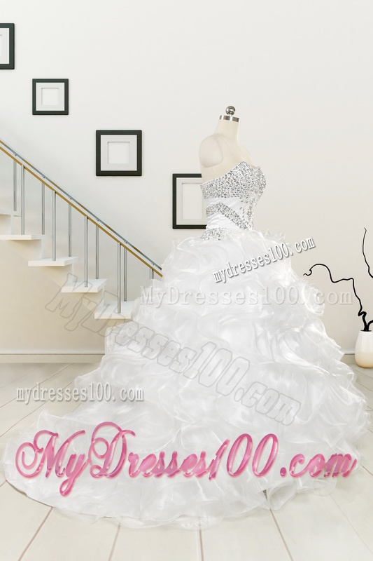 New Sweetheart Sweep Train Beading and Ruffles Quinceanera Dress for 2016