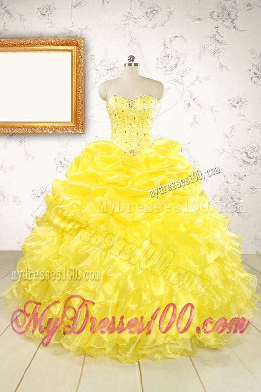 Popular Sweetheart Yellow Quinceanera Dresses with Beading