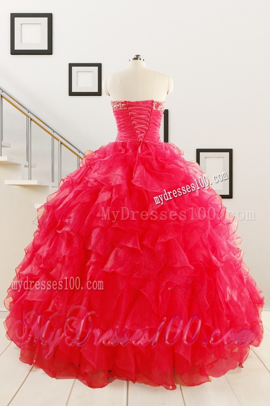 Pretty Ball Gown Sweetheart 2016 Sweet 16 Dresses in Coral Red