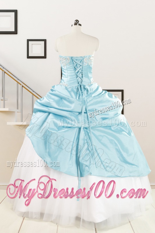 Pretty Beading Blue and White Quinceanera Dresses for 2016