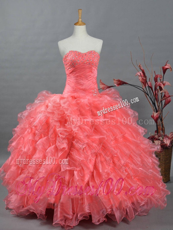 Puffy Sweetheart Beading Watermelon Quinceanera Dresses for 2016