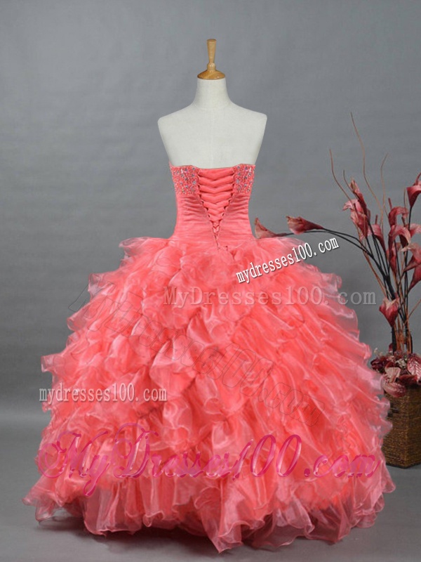 Puffy Sweetheart Beading Watermelon Quinceanera Dresses for 2016