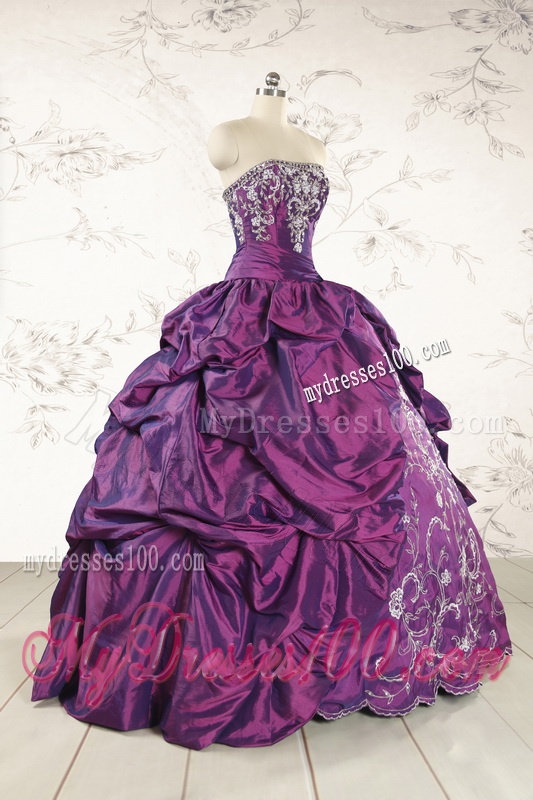 Purple Strapless 2016 Quinceanera Dresses with Embroidery