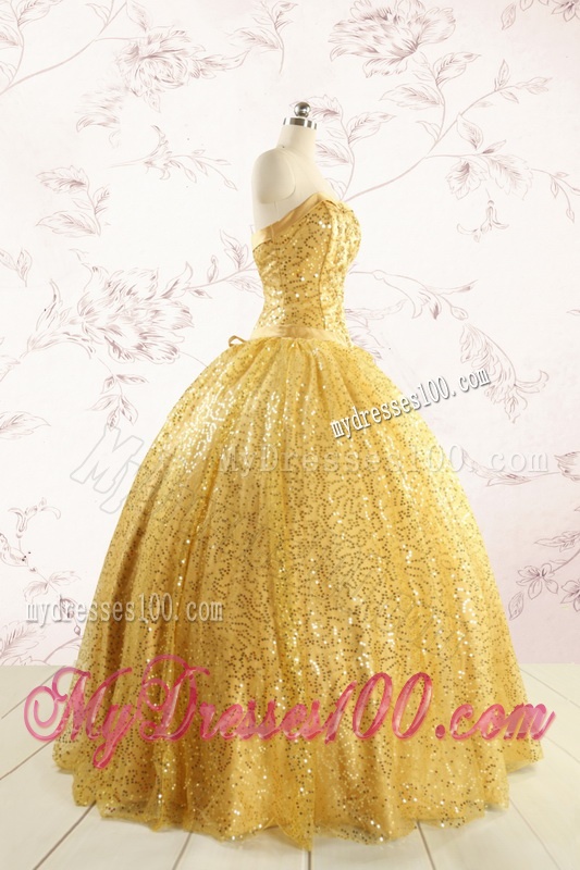 Romantic Sequins Yellow Quinceanera Dress with Strapless