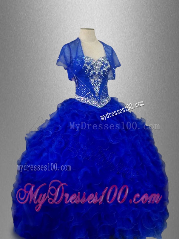Romantic Sweetheart Quinceanera Dresses with Beading and Ruffles in Blue