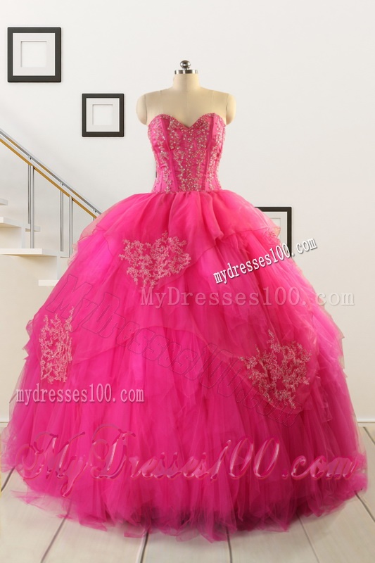 2016 Pretty Appliques Quinceanera Dresses in Hot Pink