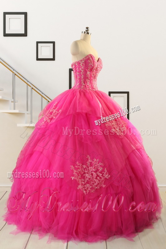 2016 Pretty Appliques Quinceanera Dresses in Hot Pink