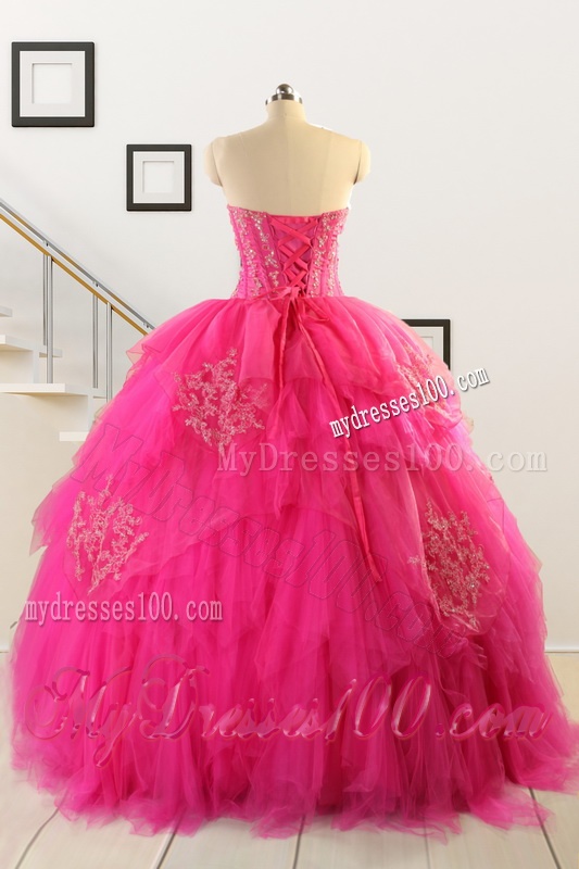 2016 Pretty Appliques Quinceanera Dresses in Hot Pink
