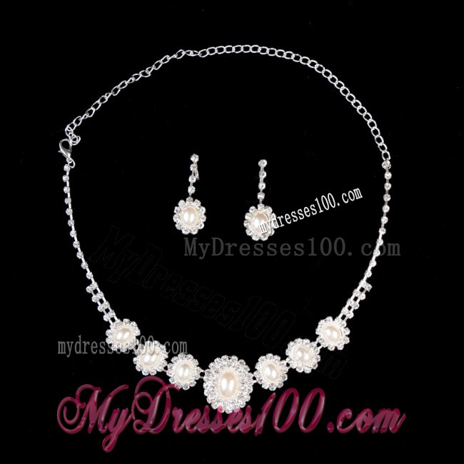 Elegant Pearl With RhinestoneWedding Jewelry Set Including Necklace And Earrings