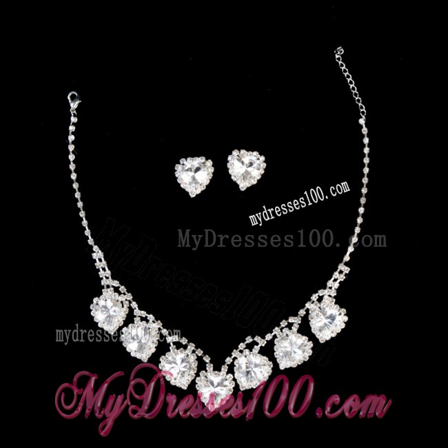 Gorgeous Sweetheart Shaped Rhinestones Wedding Jewelry Set Including Necklace And Earrings