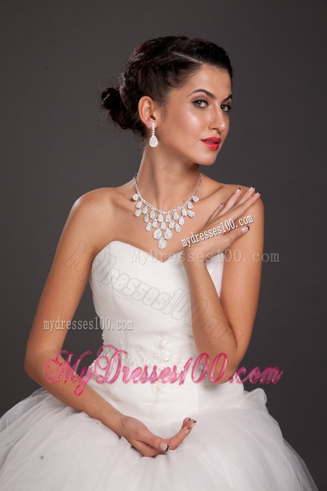 Luxurious Rhinestone Imitation Pearl Ladies' Jewelry Set Including Necklace And Earrings