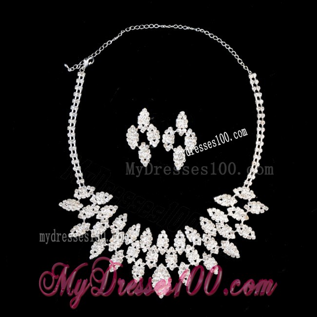 Shimmering Alloy With Rhinestones Ladies Necklace and Earrings Jewelry Set