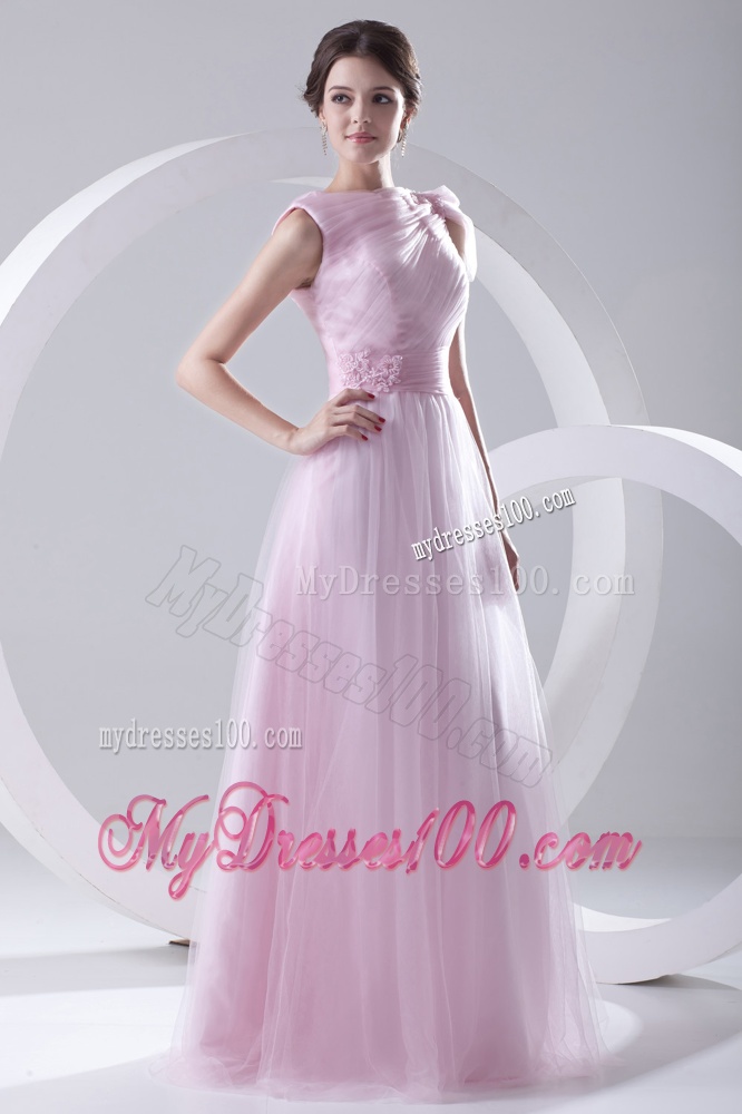 A-line Bateau Sashes and Ruching Evening Dress in Baby Pink