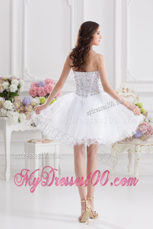 A-line Rhinestone Sweetheart Knee-length Evening Dress in White