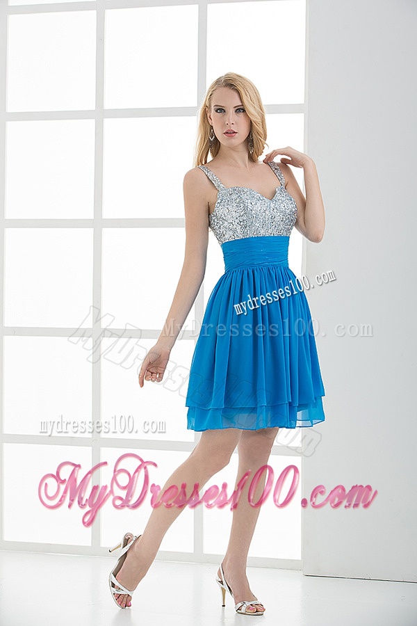 A-line Straps Sleeveless Beading and Ruching Evening Dress