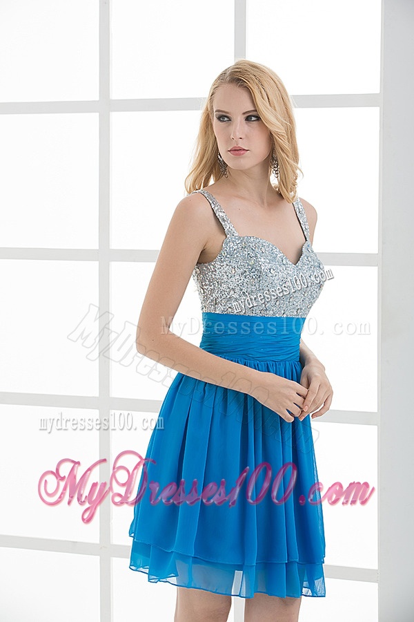 A-line Straps Sleeveless Beading and Ruching Evening Dress