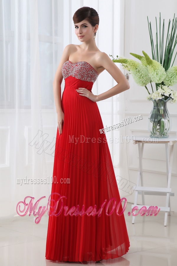 Backless Empire Sweetheart Beading Pleats Evening Dress in Red