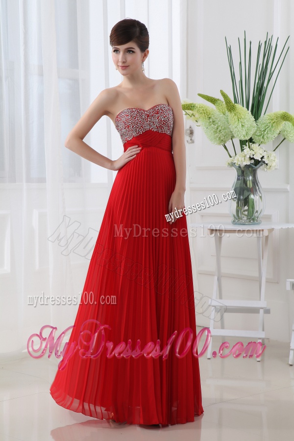 Backless Empire Sweetheart Beading Pleats Evening Dress in Red