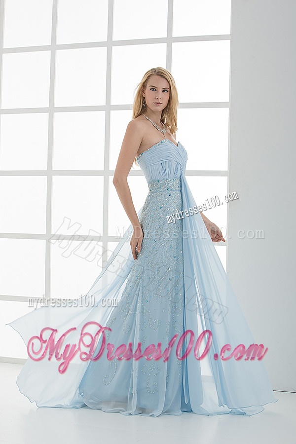 Column Sweetheart Floor-length Beading Light Blue Evening Dress
