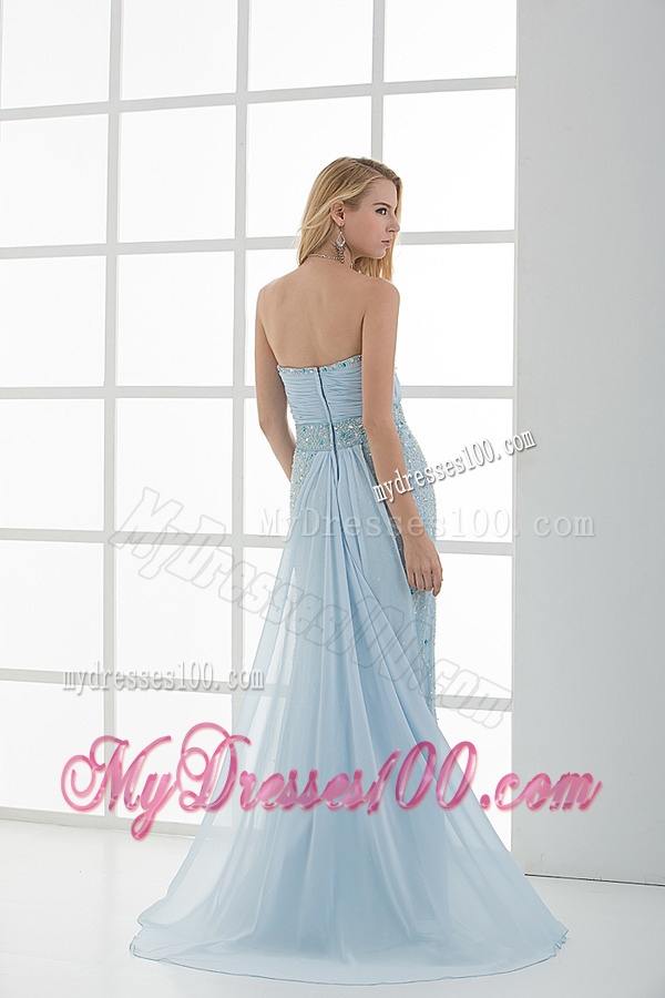 Column Sweetheart Floor-length Beading Light Blue Evening Dress