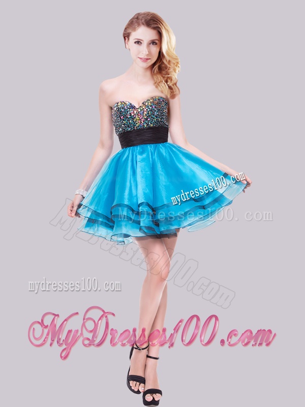 Elegant A Line Organza Beaded Short Evening Dress in Baby Blue