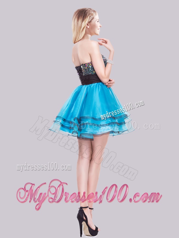 Elegant A Line Organza Beaded Short Evening Dress in Baby Blue