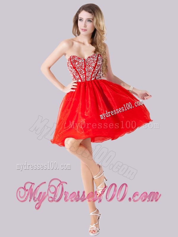 Elegant Visible Boning Beaded Bodice Lace Red Evening Dress in Chiffon