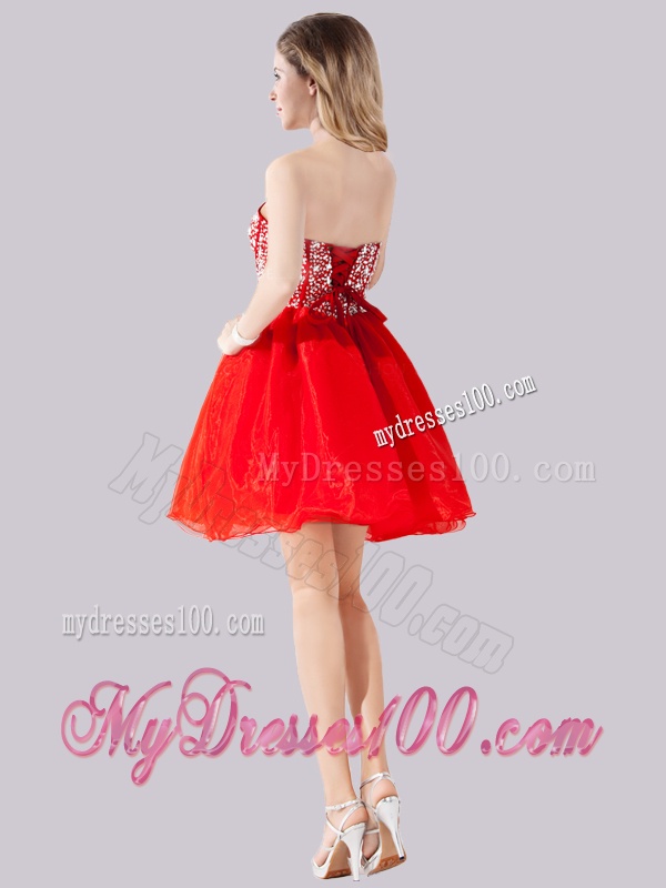 Elegant Visible Boning Beaded Bodice Lace Red Evening Dress in Chiffon