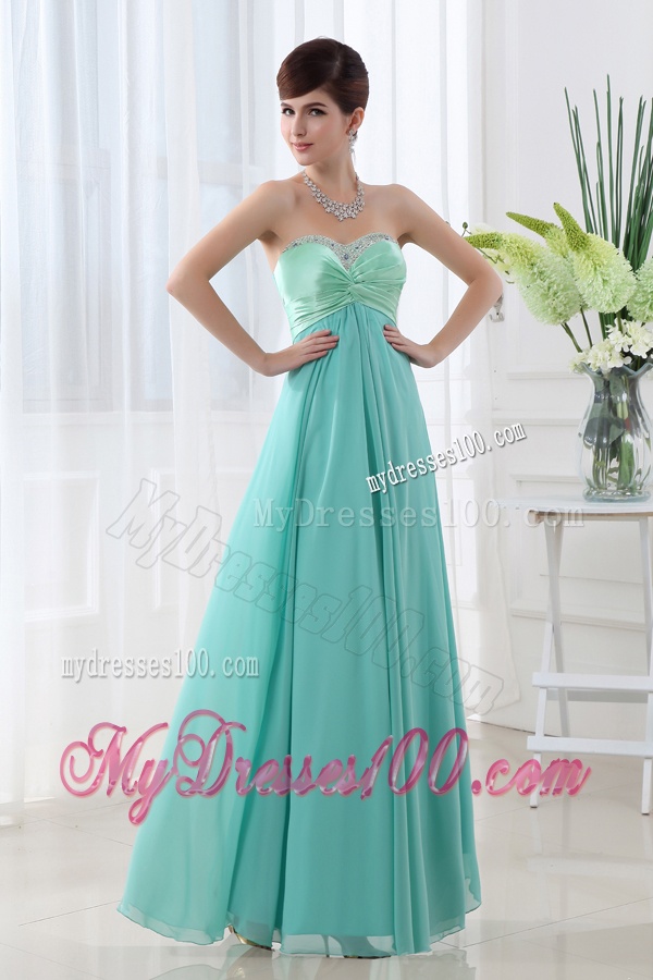 Empire Apple Green Sweetheart Backless Beading Evening Dress
