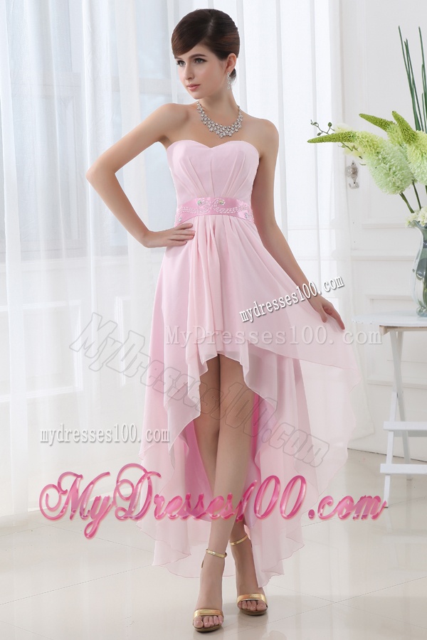 Empire Belt High-low Sweatheart High-low Baby Pink Evening Dress