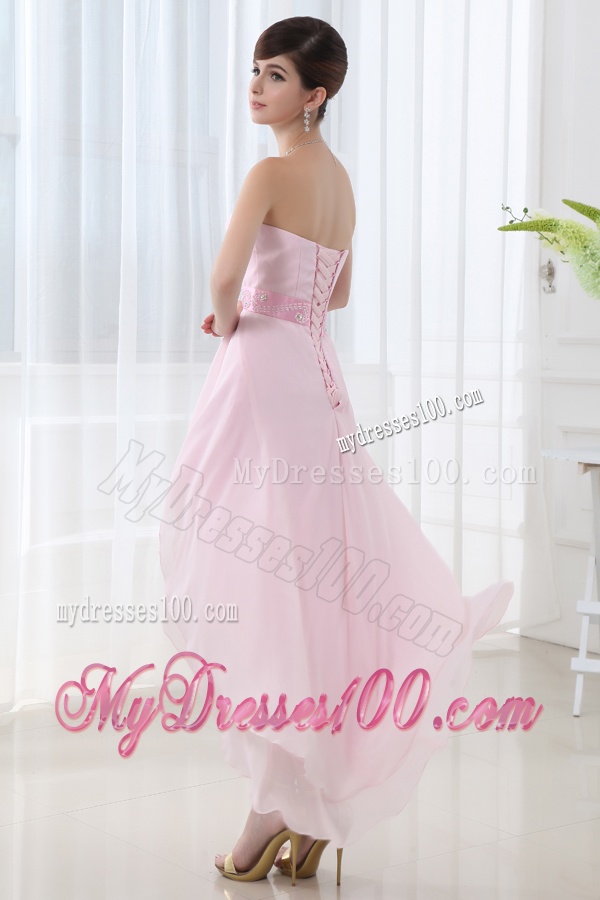 Empire Belt High-low Sweatheart High-low Baby Pink Evening Dress