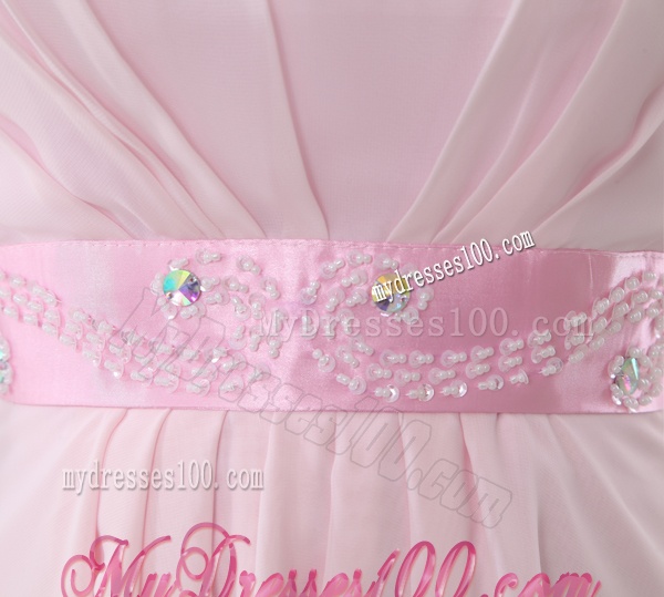Empire Belt High-low Sweatheart High-low Baby Pink Evening Dress