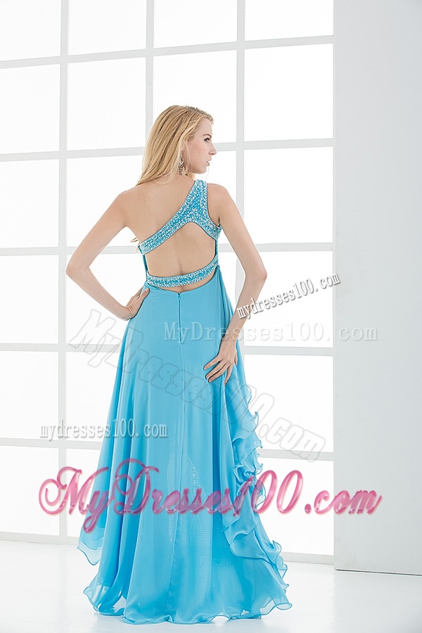 Empire One Shoulder High-low Beading Baby Blue Evening Dress